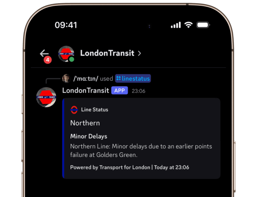 A screenshot of the LondonTransit bot displaying live updates.